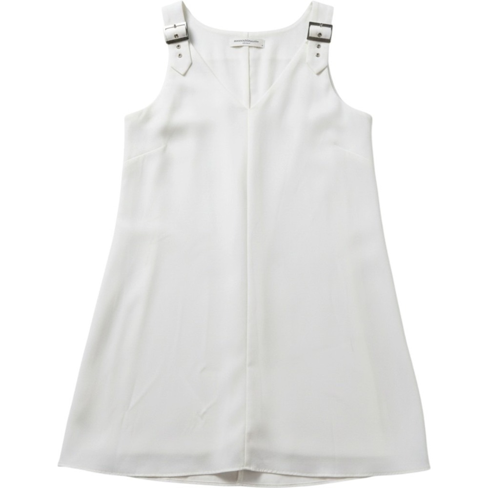 Amanda Uprichard Ivory White Buckle Strap V-Neck A-Line Mini Dress Womens Size M